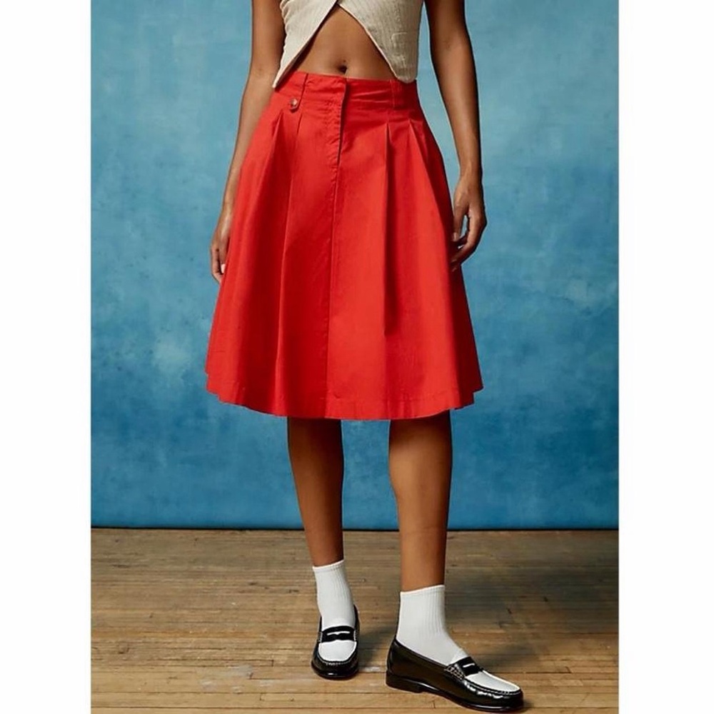 BDG Fern Pleated Midi Skirt In red. From Urban Outfitters. XXSMALL